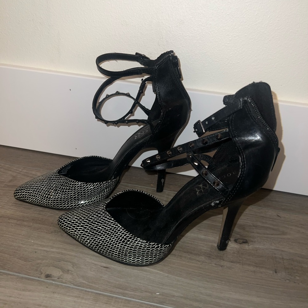 Black & white heels with stud details